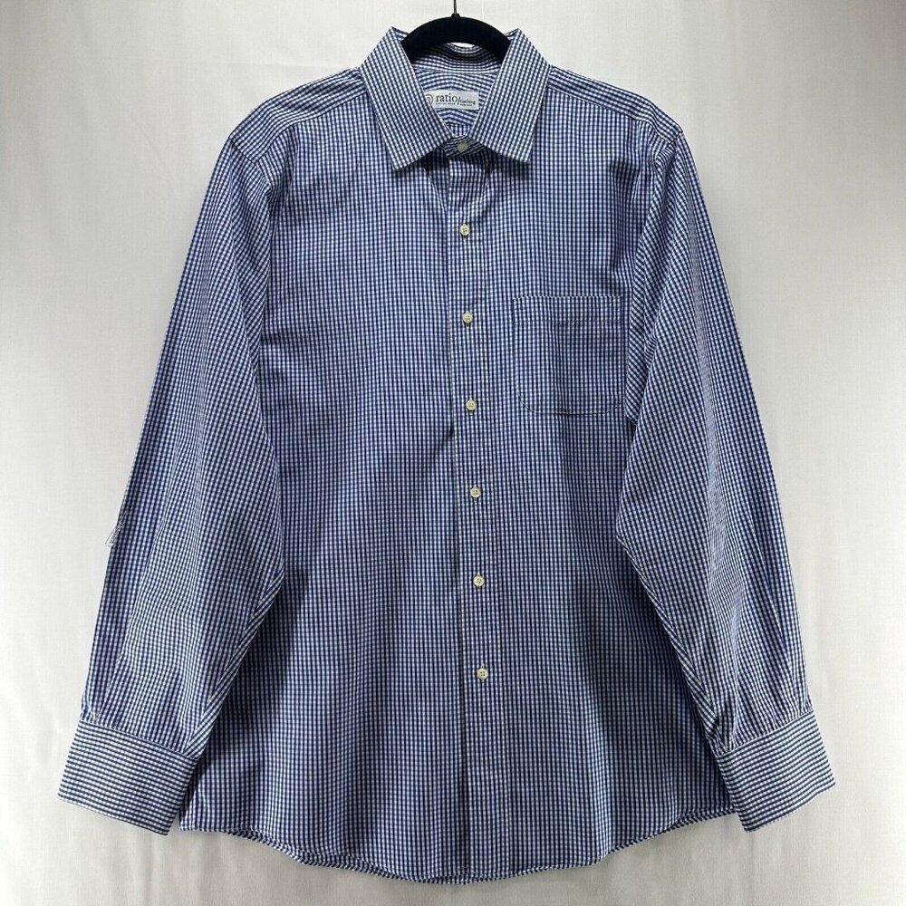 Ratio/Clothing Shirt Mens Size L Gingham Button Down Long Sleeve Cotton Blue